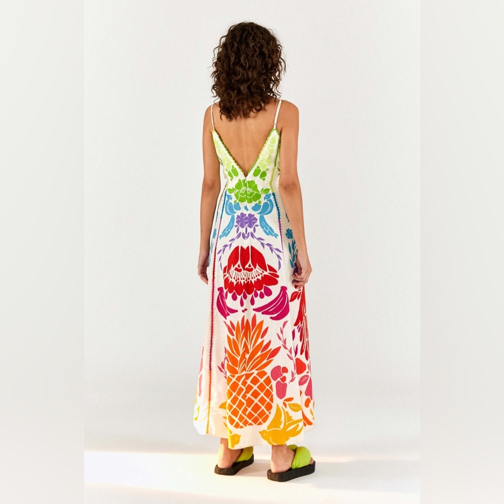 Farm Rio Tropical Graphic Maxi Dress Sz M Multicolor NWT - Picture 12 of 15